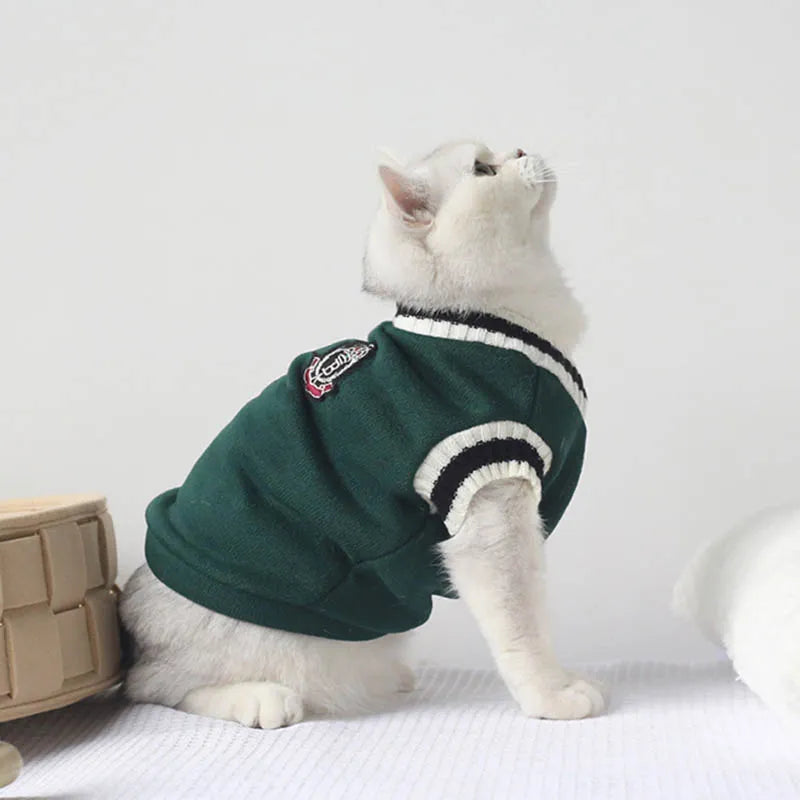 Suéter para gatos - gato blaco con sueter verde