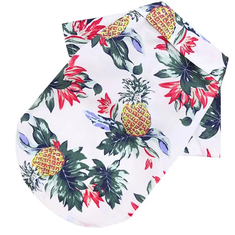 Camisa hawaiana para perro blanco con hojas