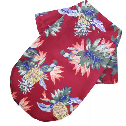 Camisa hawaiana para perro rojo con palmeras y piñas